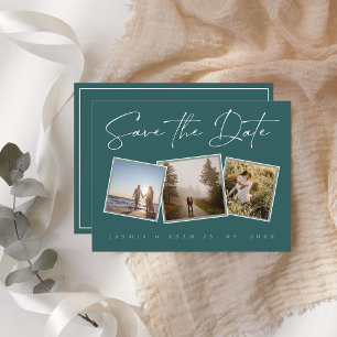 Einfaches Smaragdgrünes Foto Hochzeit speichern Si Ankündigungspostkarte