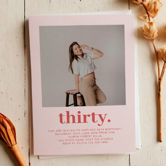 Einfaches Soft Pink Minimal Foto 30. Geburtstag Einladung