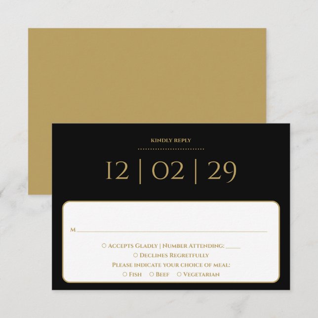Einfaches Sonderdatum für Schwarz und Gold RSVP Karte (Vorne/Hinten)