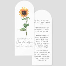 Einfaches Sonnenblumen-Trauer-Andenken-Lesezeichen