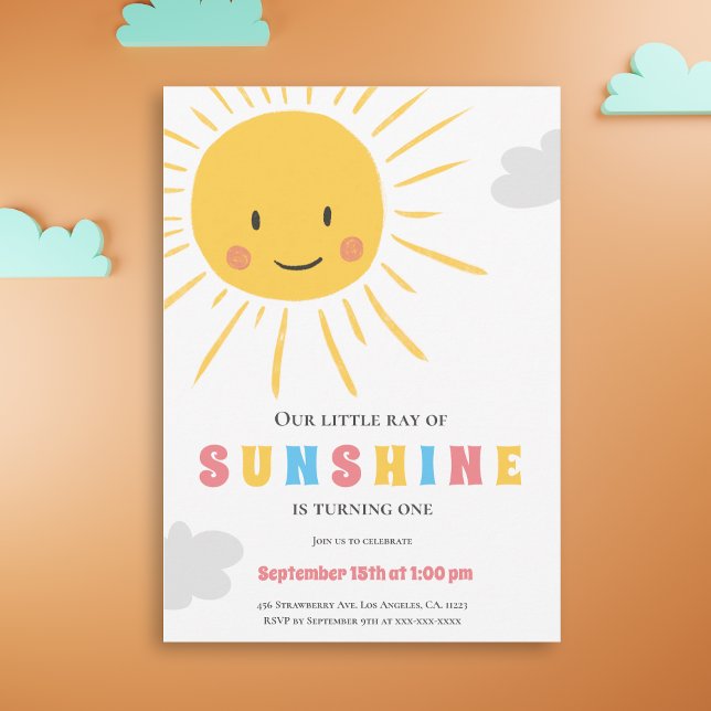 Einfaches Sonnenscheinkind erster Geburtstag Einladung (Von Creator hochgeladen)