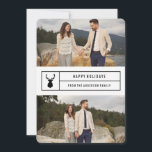 Einfaches Stag in Weiß Feiertagskarte<br><div class="desc">Versenden Sie Ihren Urlaub mit einer schicken Fotokarte! Dieses angesagte Multi-Foto-Design besticht durch ein Schwarz-Weiß-Thema mit einer Silhouette im Staffel und einem abgestimmten Weihnachtsbaummuster. Für eine erweiterte Anpassung dieses Designs, wählen Sie einfach die Schaltfläche "Anpassen" oben! Alle Fotografien werden nur als Beispiel angezeigt und sind nicht zum Weiterverkauf bestimmt. Dieses...</div>