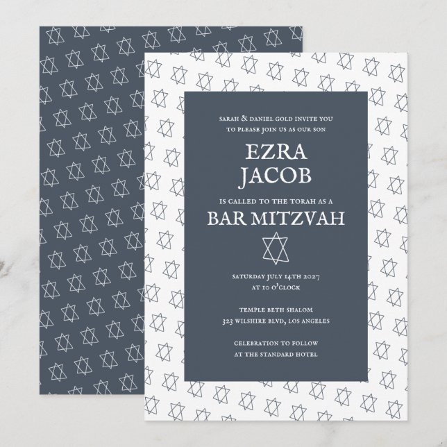 Einfaches Star von David Custom B'nai Bat Bar Mitz Einladung (Vorne/Hinten)