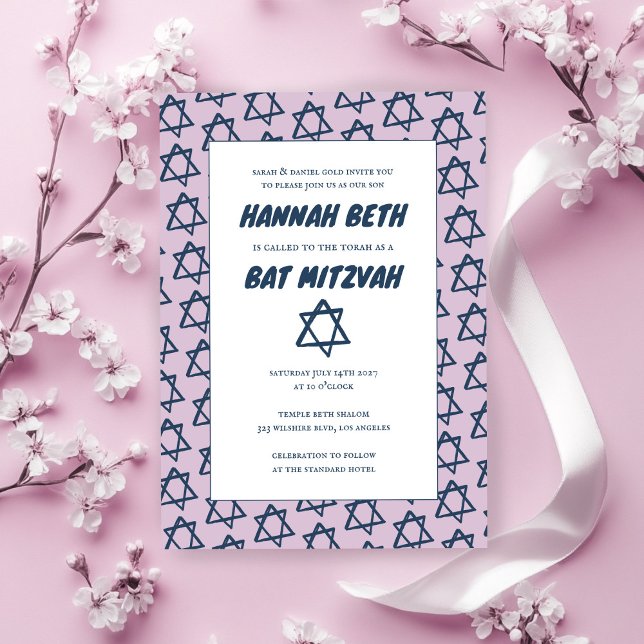 Einfaches Star von David Custom B'nai Bat Bar Mitz Einladung (Simple Star of David Custom B'nai Bat Bar Mitzvah Invitation
)