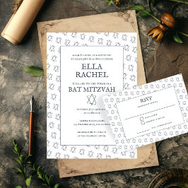 Einfaches Star von David Custom B'nai Bat Bar Mitz RSVP Karte