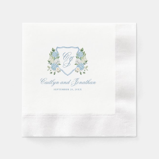Einfaches staubblaues Monogramm-Wappen Hochzeit Serviette (Vorderseite)
