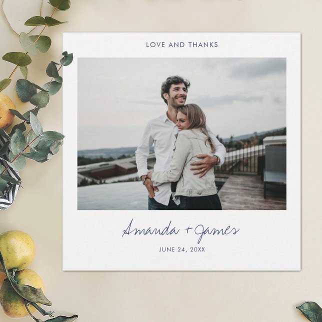 Einfaches, stilvolles, modernes Blue Script-Foto W Dankeskarte (Von Creator hochgeladen)