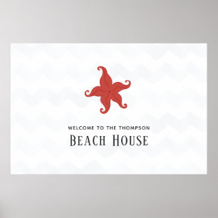 Einfaches Strandhaus mit Seestern Poster
