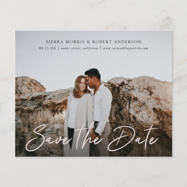 Einfaches, stylisches Pen Script Save the Date (Vorderseite)