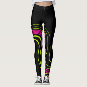 Einfaches Swirren in Lime Green, Hot Pink und Blac Leggings