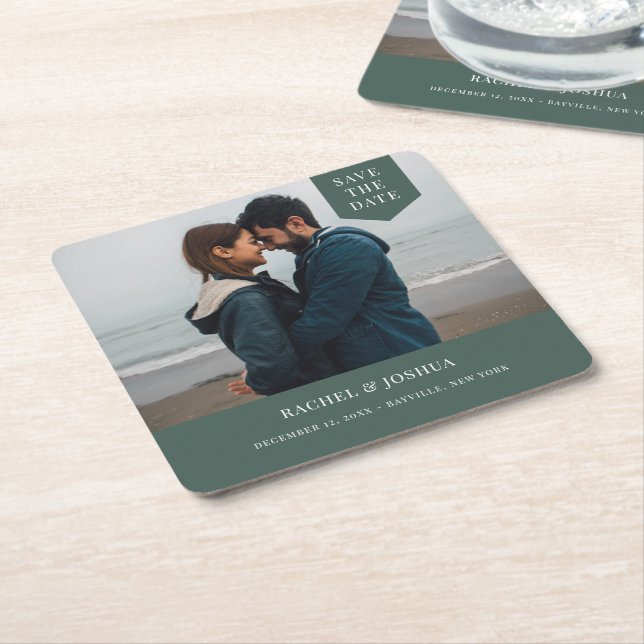 Einfaches Tag-Foto Save the Date Rechteckiger Pappuntersetzer (angewinkelt)