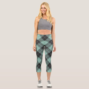Einfaches Tartan-Muster in Türkis Capri Leggings