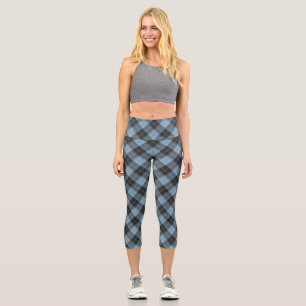 Einfaches Tartanmuster in Hellblau Capri Leggings
