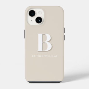 Einfaches Taupe-Neutralbuchstabe Initial-Monogramm iPhone 14 Hülle