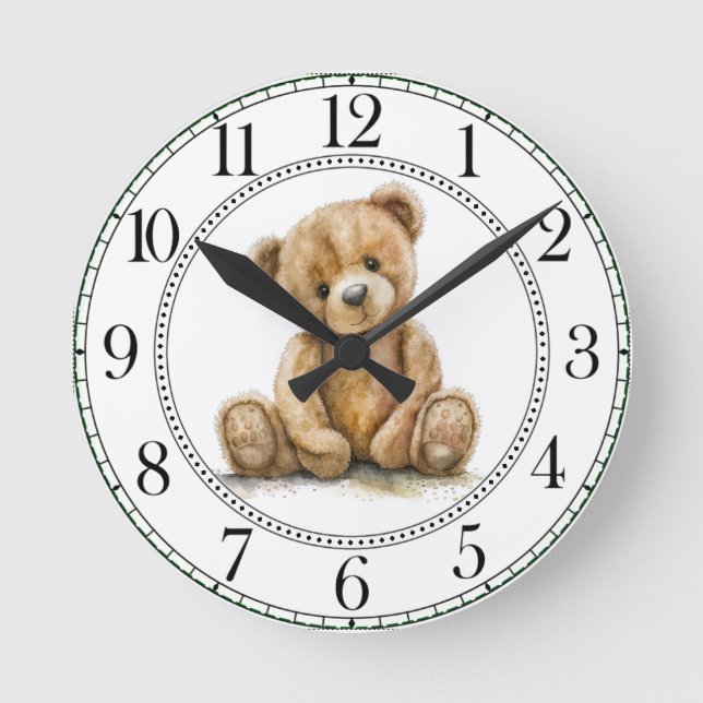 Einfaches Teddybär-Kinderzimmer Runde Wanduhr (Vorderseite)