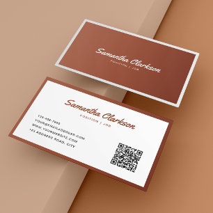 Einfaches Terracotta Border Script Typografie QR-C Visitenkarte