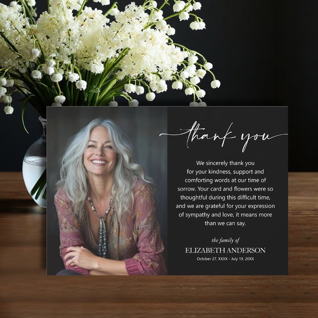 Einfaches Trauerfoto Dankeskarte (Funeral Thank You Card with your message printed over your loved one's photo, default size 3.5" x 5")
