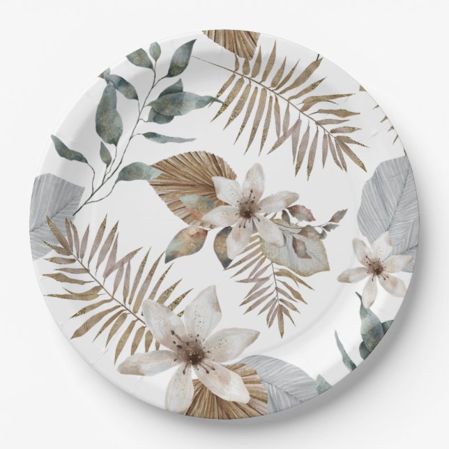 Einfaches tropisches Brautparty | Grünes Leaf Pappteller (Vorderseite)