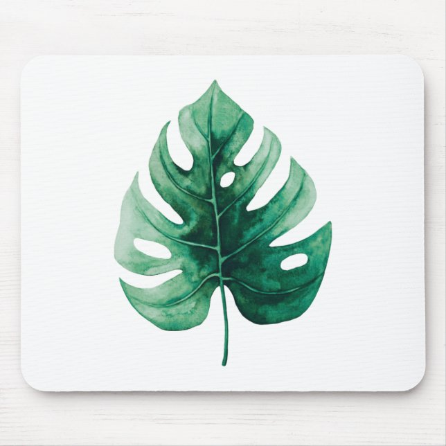 Einfaches tropisches Wasserfarben-grünes Leaf Mousepad (Vorne)