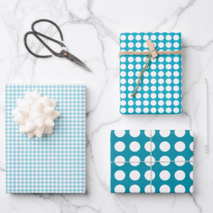 Einfaches Türkis-Weiß-Punkte-Muster Geschenkpapier Set