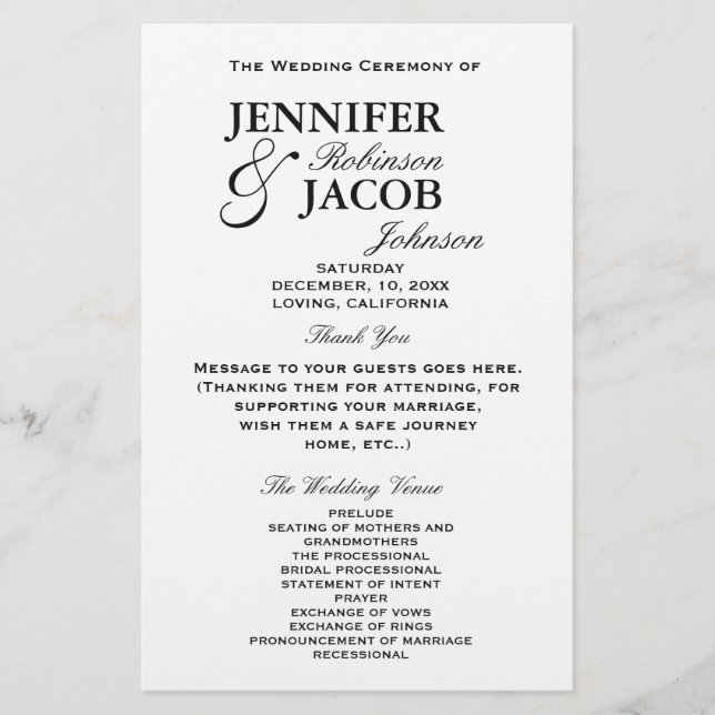 Einfaches Typografie-Schlichtes Hochzeitsprogramm (Vorderseite)