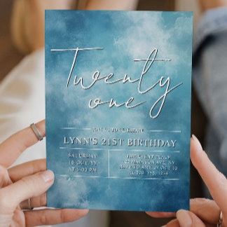 Einfaches und elegantes Blue 21. Geburtstags-Party Einladung