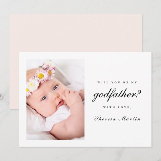 Einfaches und elegantes Godvater-Foto Pink Einladung (Vorne/Hinten)