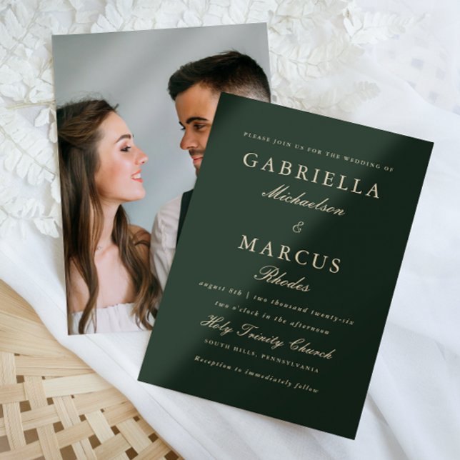Einfaches und elegantes grünes Foto Hochzeit Einladung (Von Creator hochgeladen)