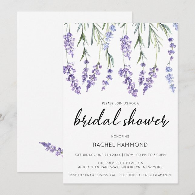 Einfaches und elegantes Lavender-Brautparty Einladung (Vorne/Hinten)