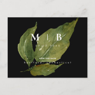 Einfaches und elegantes Monogramm Foliage Save the Postkarte