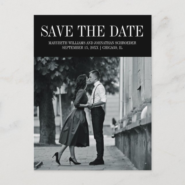 Einfaches und elegantes Save the Date Foto Postkar Ankündigungspostkarte (Vorderseite)