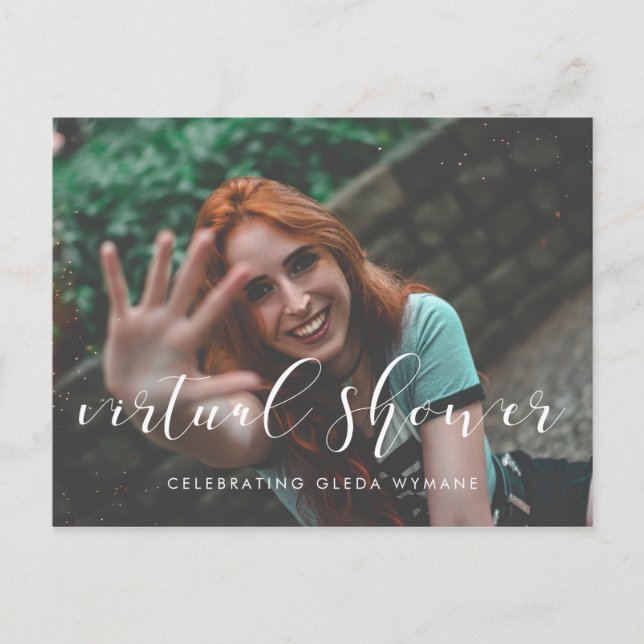 Einfaches und elegantes Virtual Brautparty Foto Postkarte (Vorderseite)