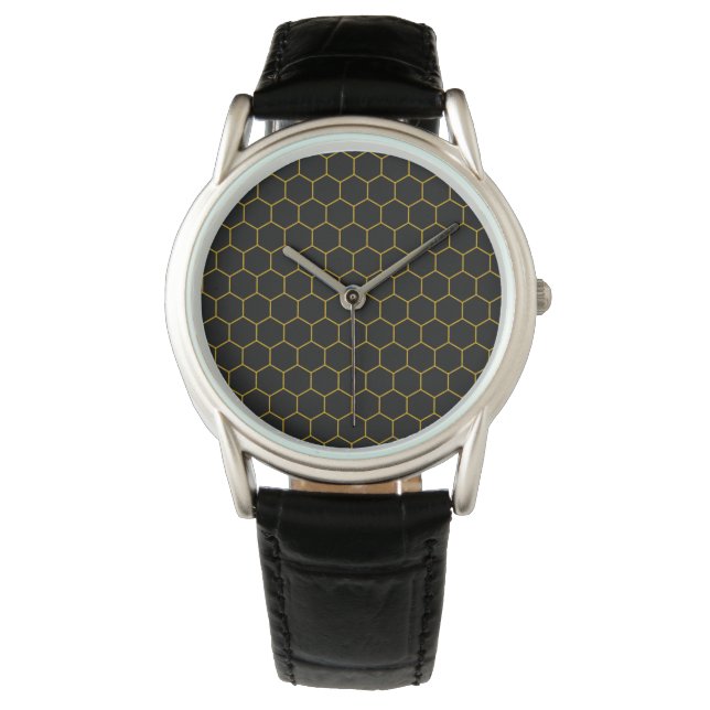 Einfaches und elegantes Wabenmuster schwarz gelb Armbanduhr (Vorderseite)