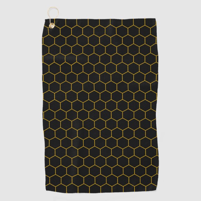 Einfaches und elegantes Wabenmuster schwarz gelb Golfhandtuch (Vorderseite)