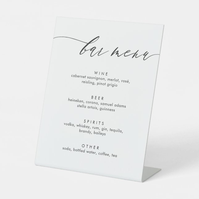 Einfaches und modernes Calligrafy-Bar Menu Sockelschild (Vorderseite)
