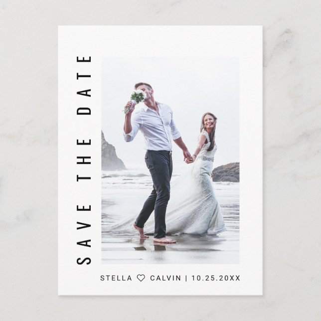 Einfaches und modernes Foto Hochzeit retten Datum Ankündigungspostkarte (Vorderseite)