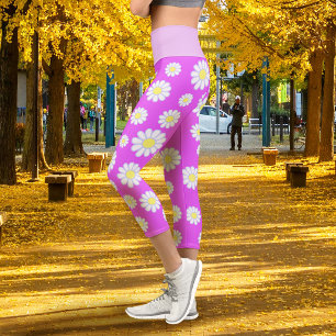 Einfaches Veilchen Gänseblümchen Capri Leggings