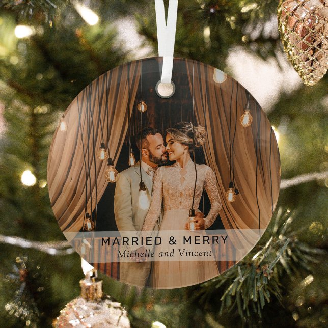 Einfaches "Verheiratet & Merry" Foto Keepake Ornament Aus Glas (Von Creator hochgeladen)