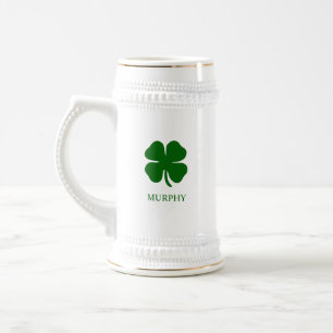 Einfaches vierblättriges Kleeblatt grüner Shamrock Bierglas