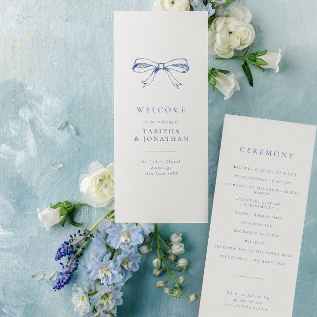 Einfaches Vintag Bow Blue Wedding Programm (Von Creator hochgeladen)