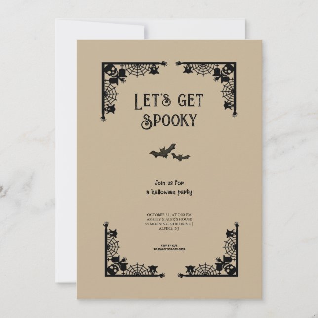Einfaches Vintag-Spooky-Kostüm-Halloween-Party Einladung (Vorderseite)