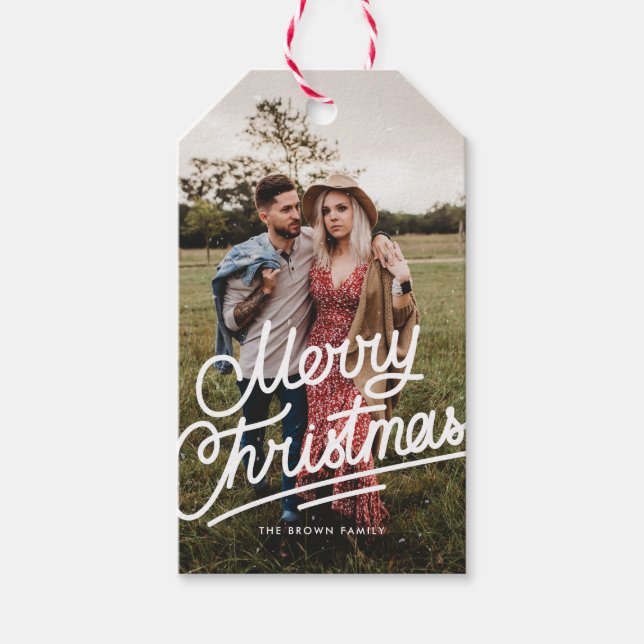 Einfaches Vintages Weihnachtsfest Foto Geschenkanhänger (Vorderseite)