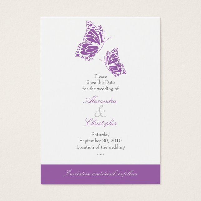 Einfaches Violet Butterfly Save the Date Wedding M (Vorderseite)