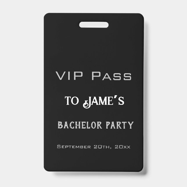 Einfaches VIP-Pass für Black Bachelor Party Ausweis (Vorderseite)