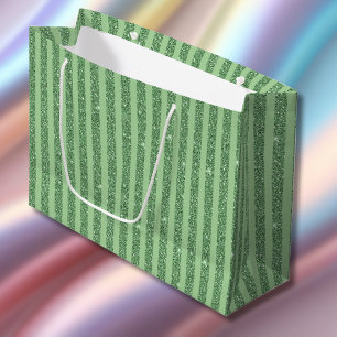 Einfaches Waldgrün-Glitter-Style-Streifenmuster Große Geschenktüte