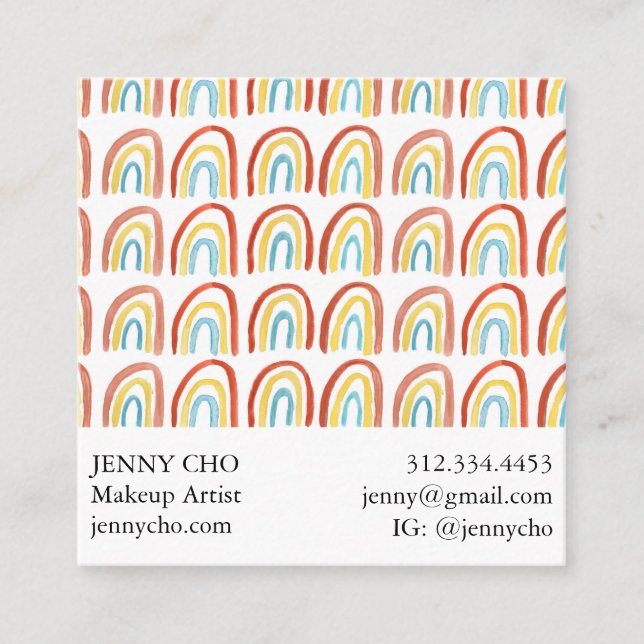 Einfaches Wasserfarben-Rainbows-Muster Cool Quadratische Visitenkarte (Vorderseite)