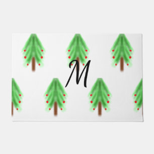Einfaches Wasserfarben-Weihnachtsmuster mit Monogr Fußmatte