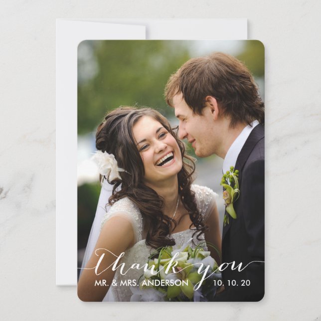 Einfaches Wedding Foto der Handschrifts-| danken Dankeskarte (Vorderseite)