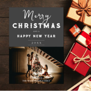 Einfaches Weihnachts-Foto   Grau Feiertagskarte