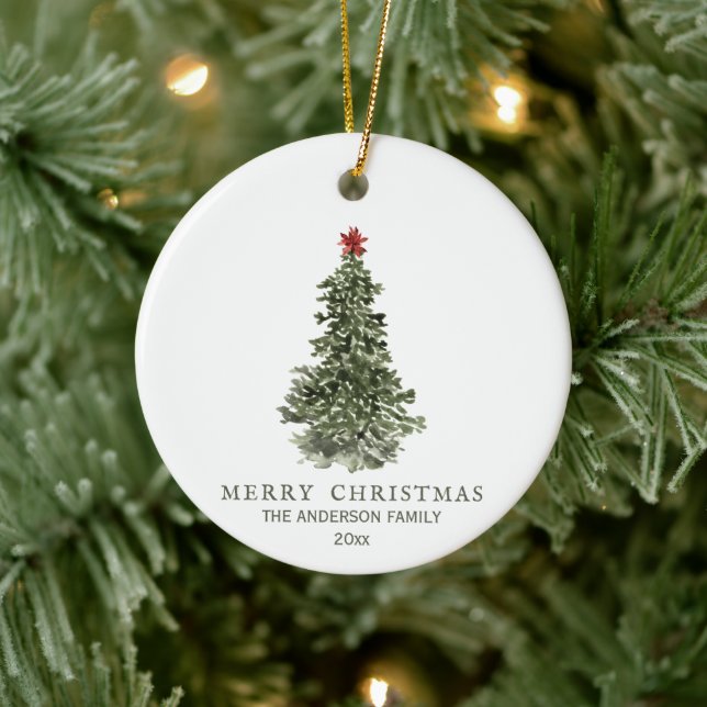 Einfaches Weihnachtsbaum Foto Jahr Keramik Ornament (Baum)